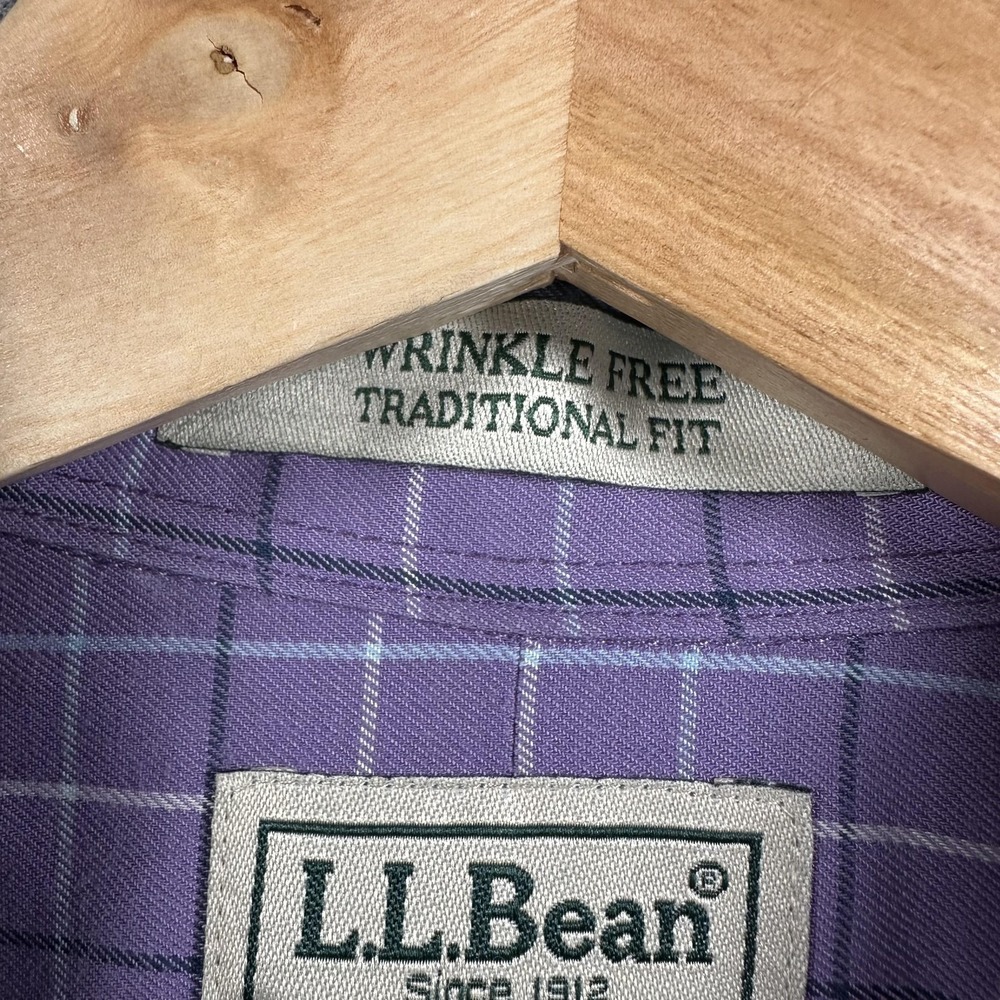LL‎ Bean Shirt Mens LT Purple Check Long Sleeve Wrinkle Free Traditional Cotton - Picture 3 of 13